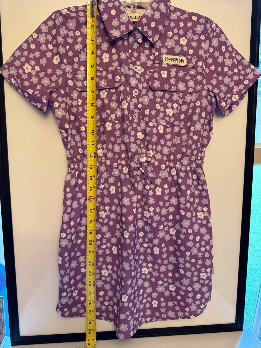 Magellan Outdoors Dress Girls M 8-10 Purple White Floral Vented Southern Summer